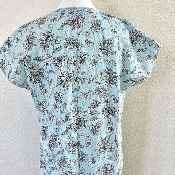 J. Jill Love Linen Size X-Small Blue White Floral V-Neck Short Sleeve Dress - Picture 6 of 12